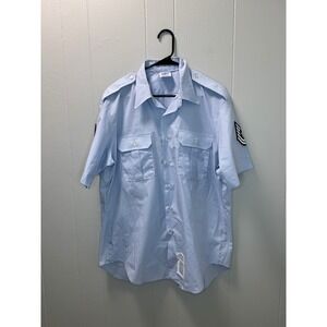 Wings Collection Mens Military Button Down Shirt Size Light Blue Short Sleeve